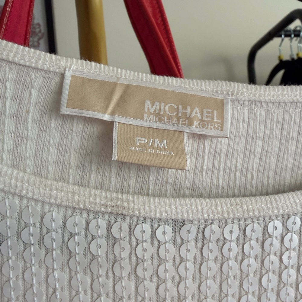 MICHAEL Michael Kors Cream white sequin Short Sleeve mini dress size PM - Picture 5 of 6